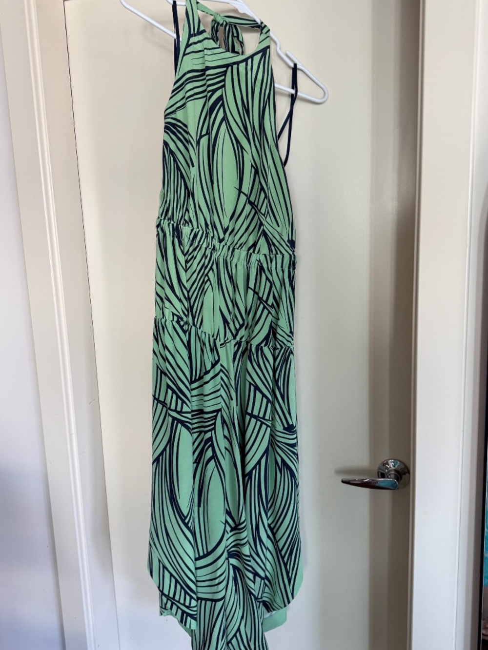 Tibi Green Navy Abstract Print Halter Midi Jumpsuit